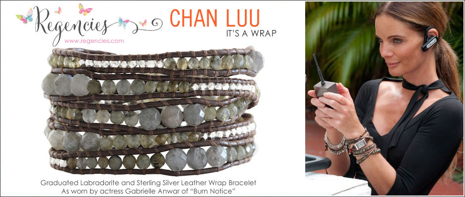 CHAN LUU Graduated Labradorite and Silver Leather Wrap Bracelet as