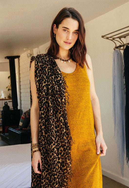 Chan Luu Cashmere and Silk Scarf Wrap Leopard Print Roasted