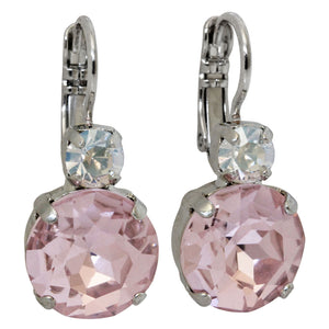 Mariana "Pretty in Pink" Rhodium Plated Lovable Double Stone Crystal Earrings, 1037R MOL223ro