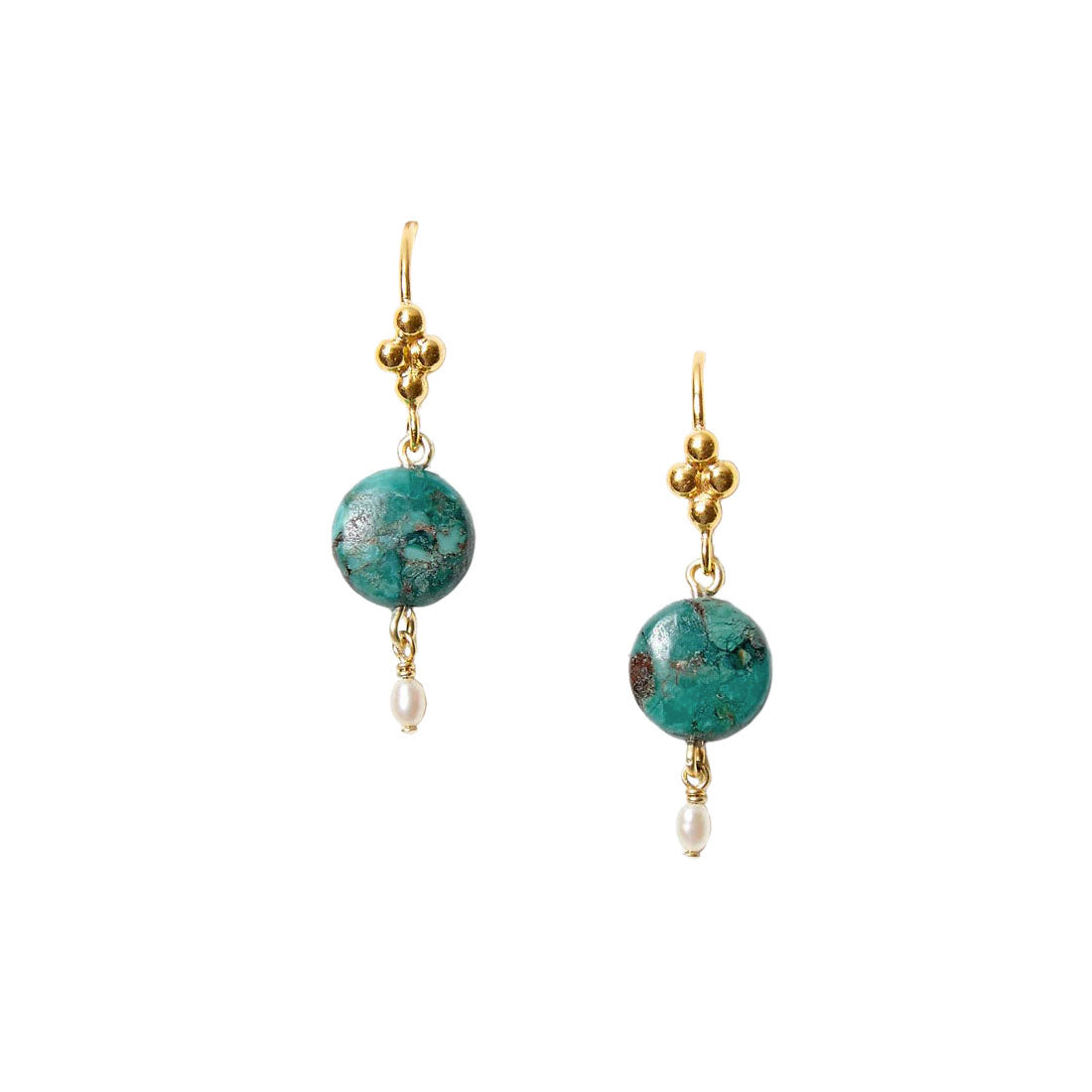 Chan Luu Gold Plated Round Turquoise and Pearl Drop Earrings