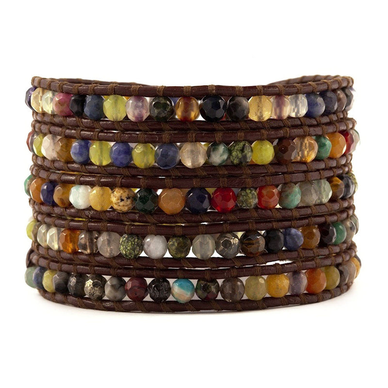 Chan Luu Multi Stone Mix on Brown Leather Wrap Bracelet BS 1289