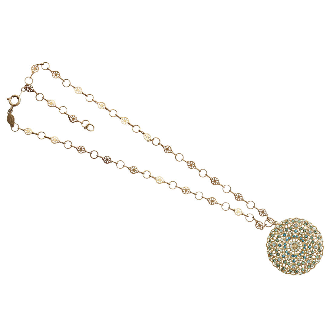 Catherine Popesco Gold Round Pave Crystal Necklace - Sky Blue & Olivine