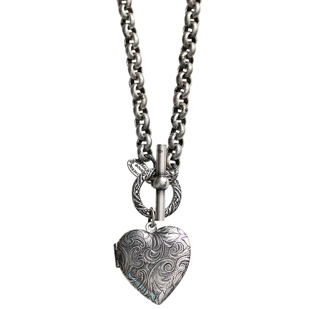 Catherine Popesco Sterling Silver Plated Heart Locket Toggle Necklace, 16.5