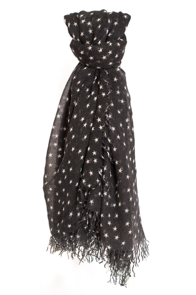 Chan Luu Cashmere and Silk Scarf Wrap Stars Black and White BRH