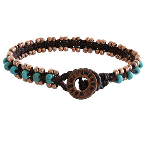 Wakami Woven Beaded Bracelet, 7" Turquoise and Copper wa9252-08